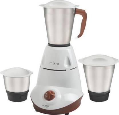 SURYA 500 W Mixer Grinder  (Mix-0 | 3 Jars | White & Brown)