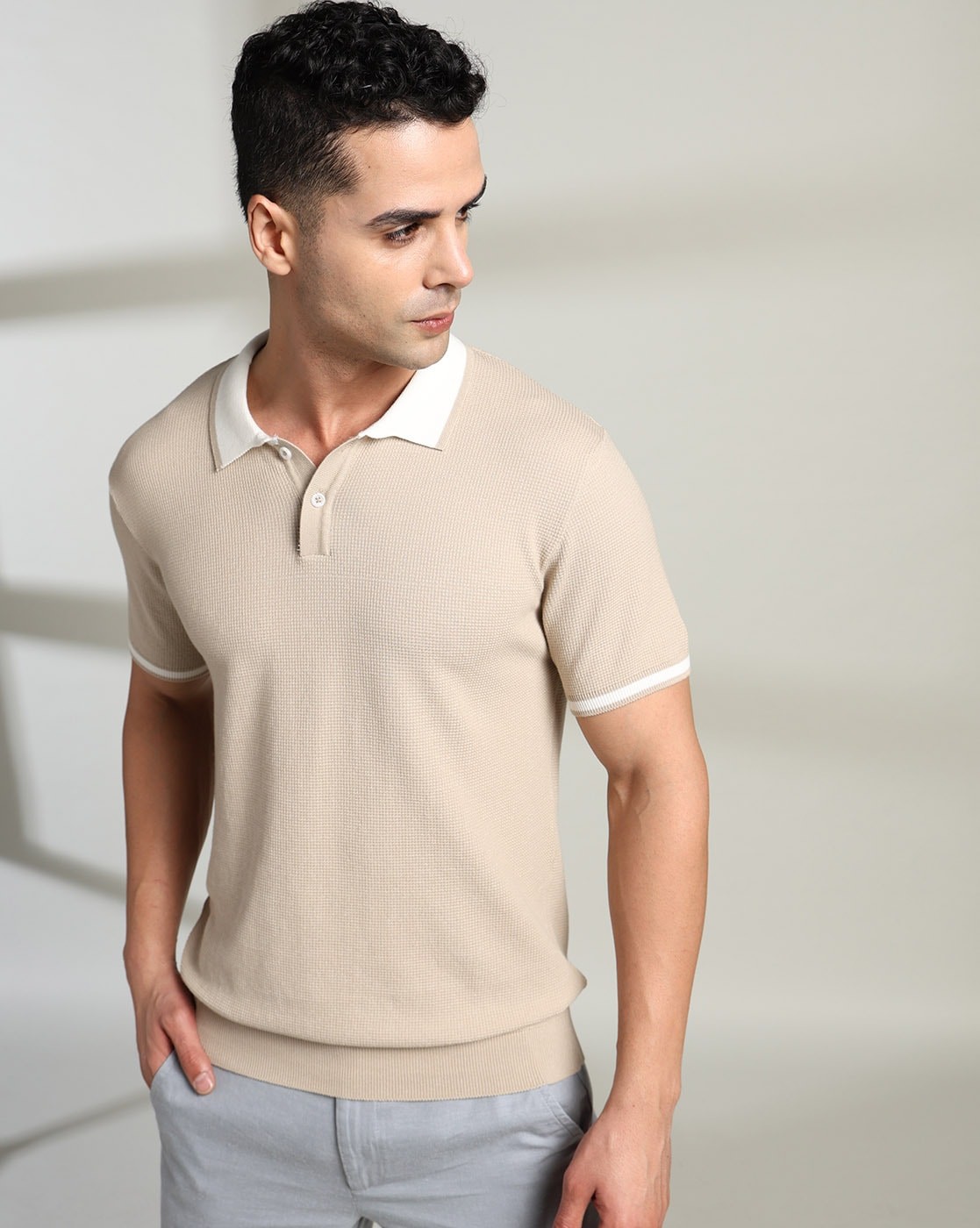 NETPLAY Men Structured Checked Regular Fit Polo T-Shirt