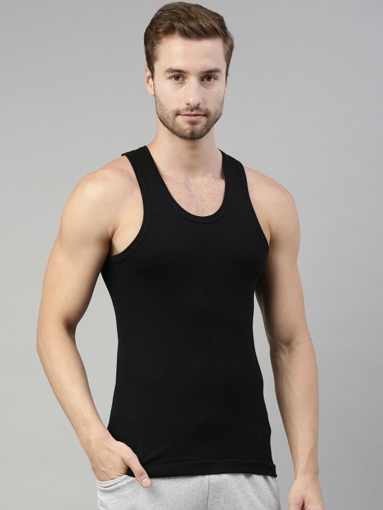 DIXCY SCOTT Men Pack Of 2 Solid Combed Cotton Gym Vests