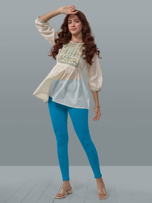 Lyra Ankle Length Western Wear Legging  (Blue, Solid)