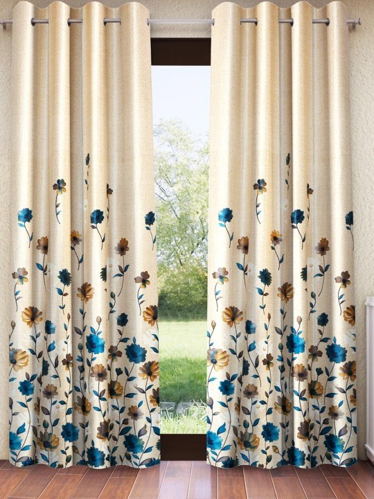 Home Sizzler Blue & Cream 2 Pieces Floral Window Curtain