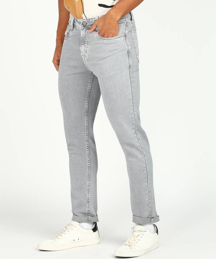 Men Slim Mid Rise Grey Jeans