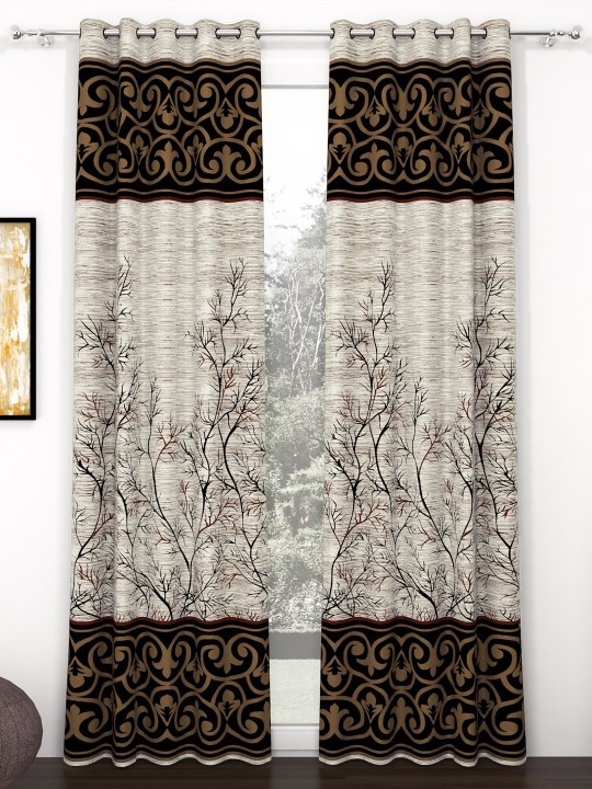 Story@home Brown & Grey Set of 2 Pieces Ethnic Motifs Door Curtain