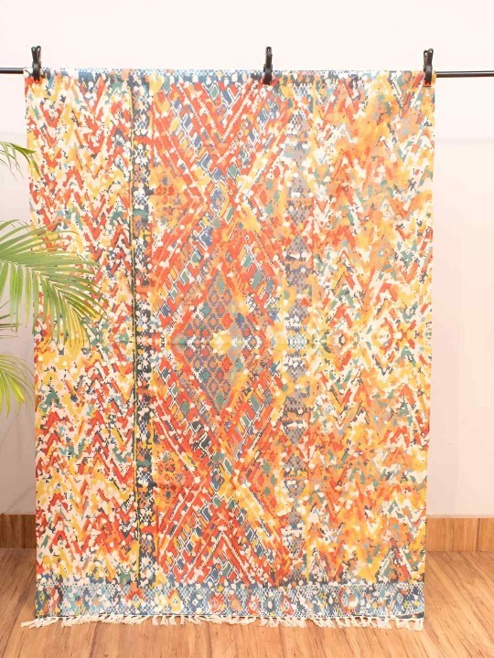 HOMADORN Yellow & Orange Colored Printed No Shredding Dhurrie