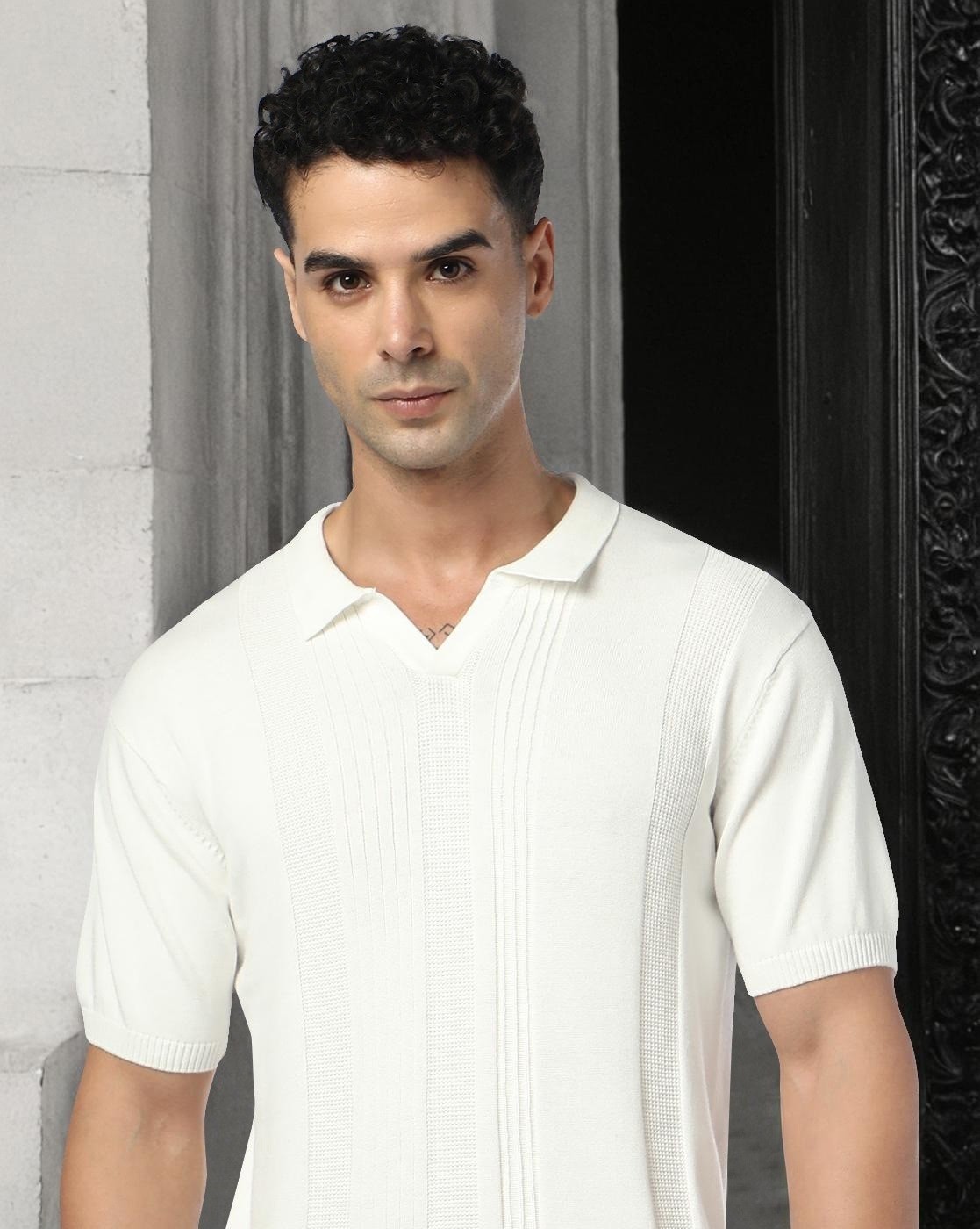 Men Striped Slim Fit Polo T-Shirt