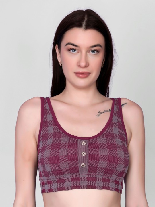 Flenzy Woven Non-Wired Checked Full Coverage Bra