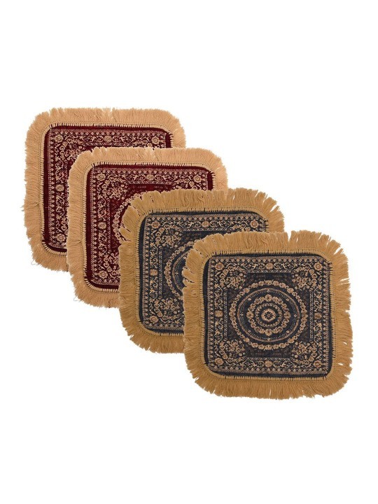 Kuber Industries Maroon & Grey 4 Pieces Ethnic Motifs Printed Velvet Floor Mats