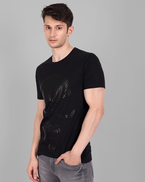 TOM HIDDLE Graphic Print Round-Neck Slim Fit T-Shirt