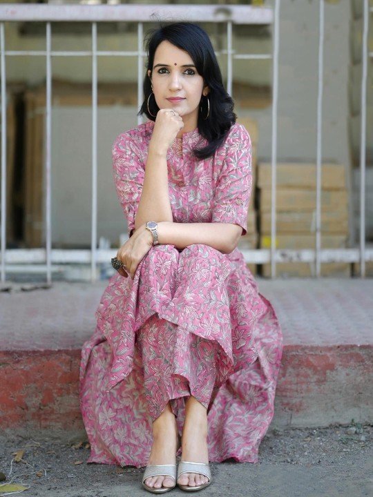 Libas Women Peach-Coloured Floral Kurta with Trousers & Dupatta