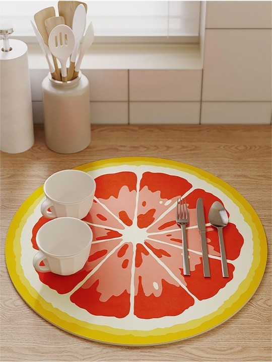 HOUSE OF QUIRK Red & Yellow Printed Kitchen Dish Drying Mat