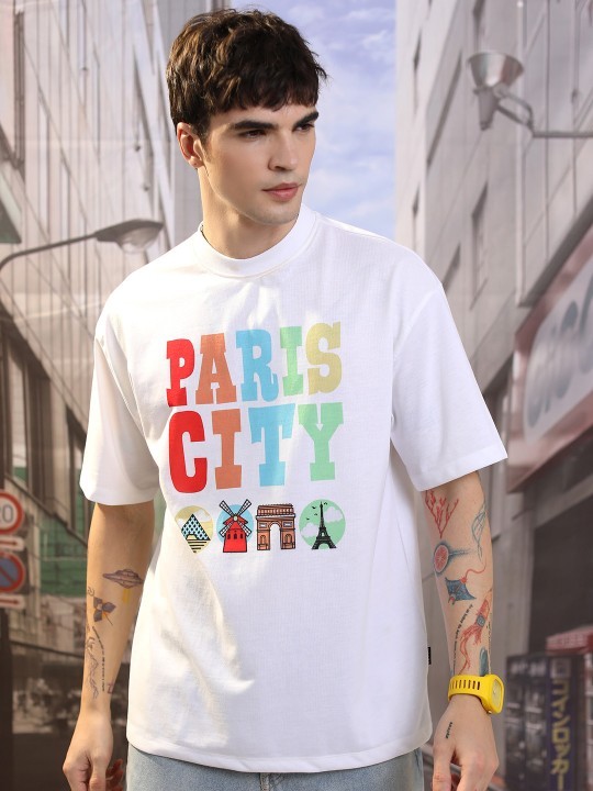 KETCH Unisex Typography Printed Drop-Shoulder Sleeves Oversized T-shirt