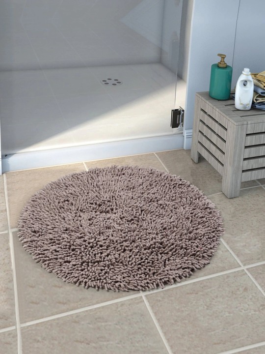 Saral Home Grey Solid Cotton Anti-Skid Shaggy Round Bath Mat