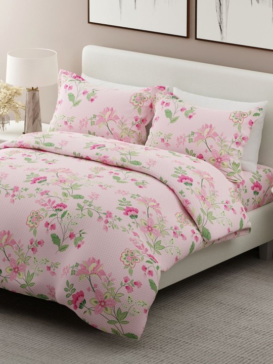 Boutique Living India Siesta Pink Printed 200 TC Cotton King Bedsheet Set 2.74m x 2.74m